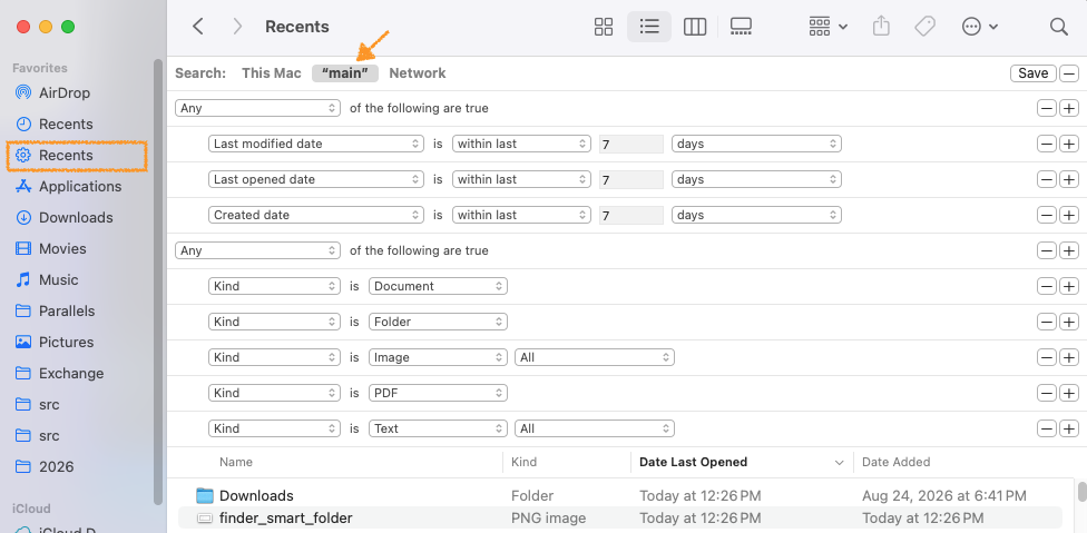 Custom Recents in macOS Finder