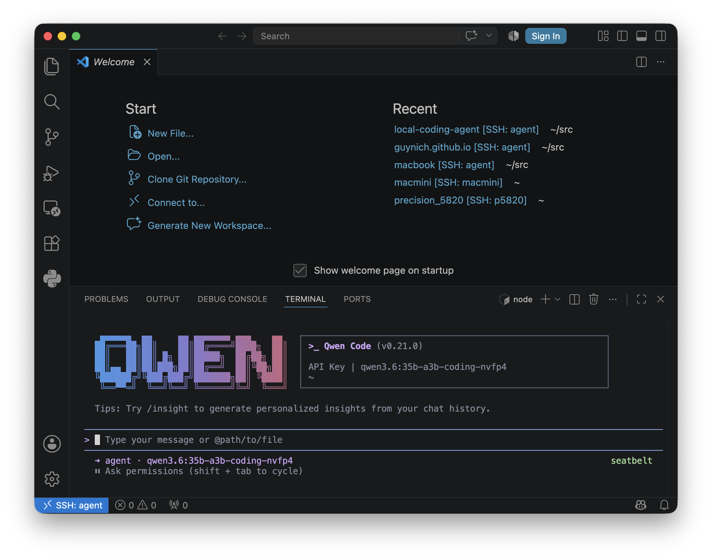 VS Code running on admin connected to standard sandbox account